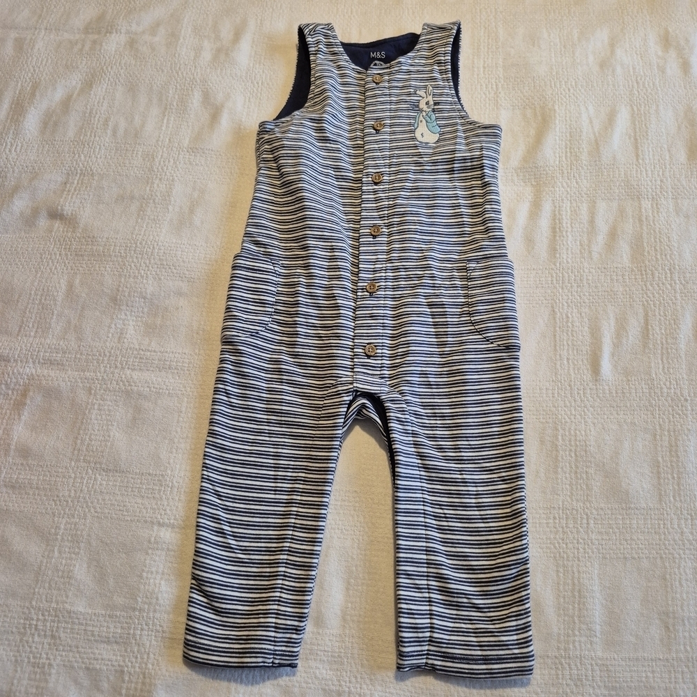 Marks & Spencer boys size 12-18 months Blue & White Striped dungarees NWOT